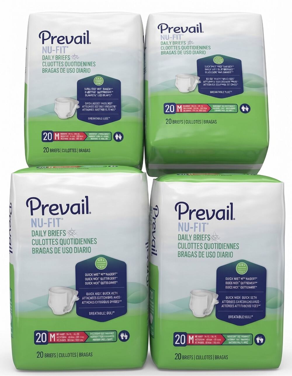 Prevail Nu-Fit Daily Briefs, Size Medium, Max Absorbency, 4 Packs of 20 (80 tot)